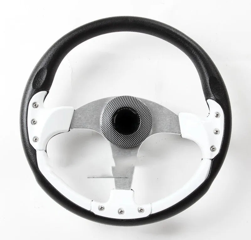 Sporty universal yacht steering wheel in silver, 320mm diameter, with tapered 19mm hole