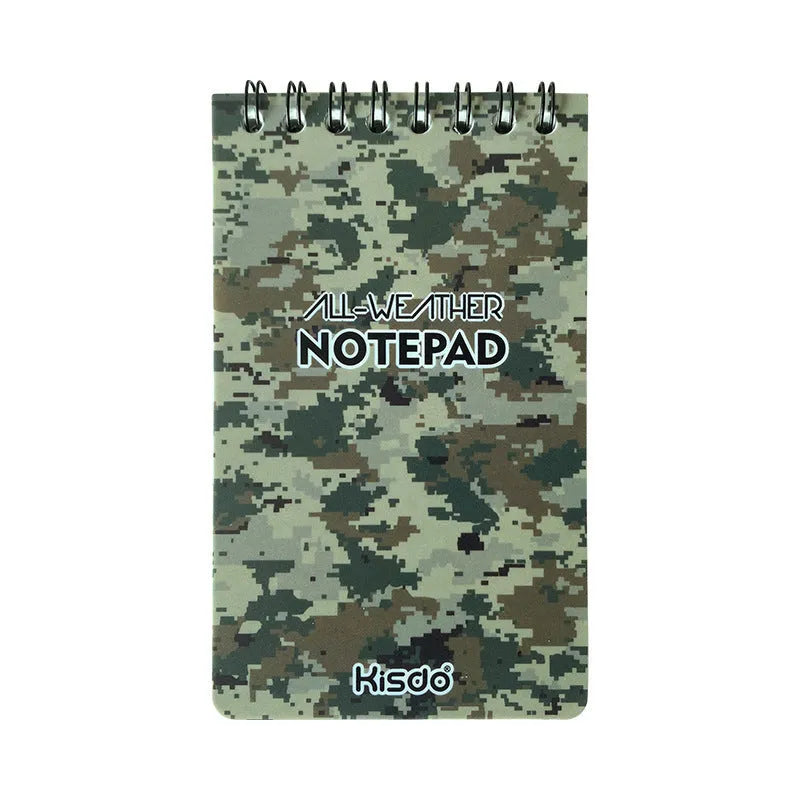 Waterproof spiral notebook with stone paper pages in camouflage colour options