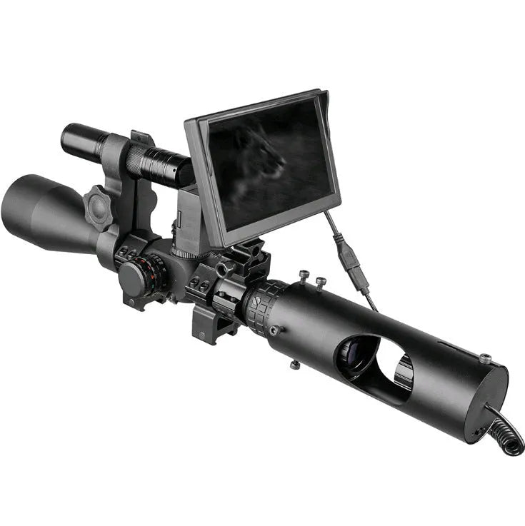 Black digital night vision goggles with 5 inch LCD display and infrared transmitter