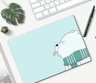 Small cartoon girl design mouse pad with wind-shaped edges on a desk