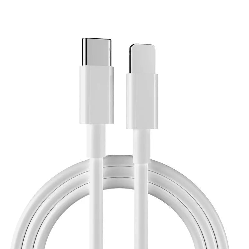 White 20W USB-C PD fast wall charger and cable for iPhone and iPad.