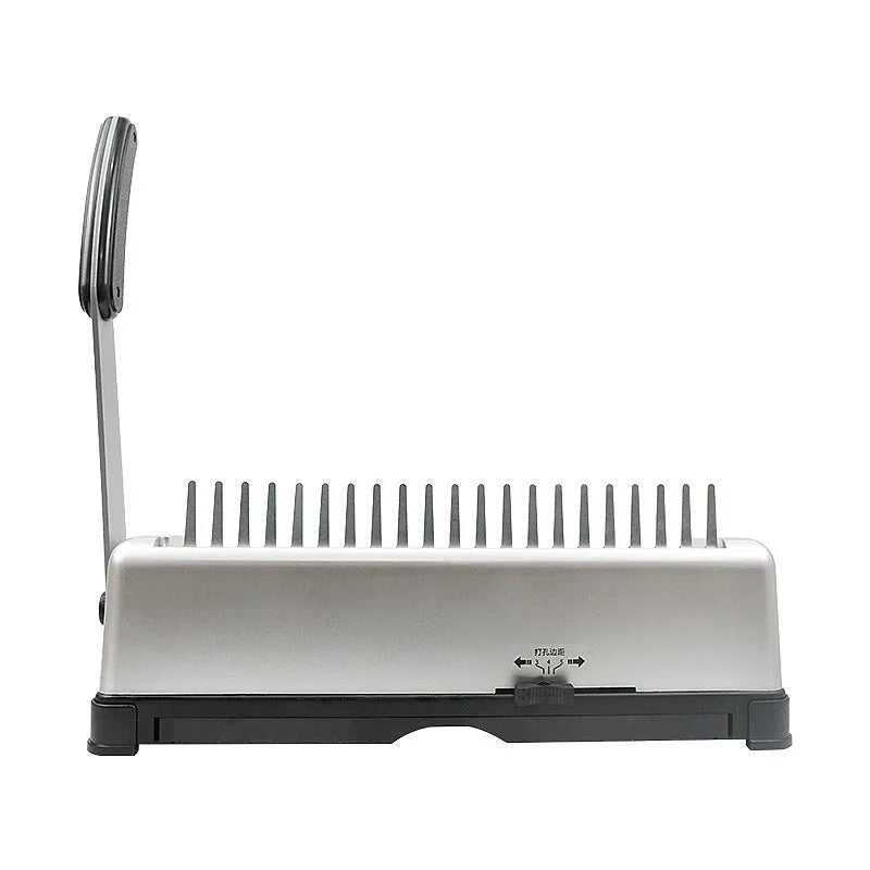White manual A4 21-hole clamp strip binding machine on desk