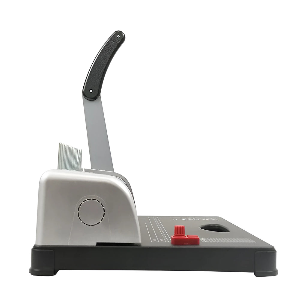 White manual A4 21-hole clamp strip binding machine on desk