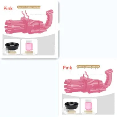 Children's bubble machine toy with machine gun design in pink, gold, or black colours