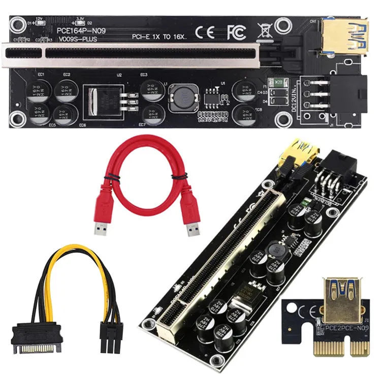 Black PCI Express 16X to 1X riser card with 60cm USB 3.0 cable and tinned copper wire