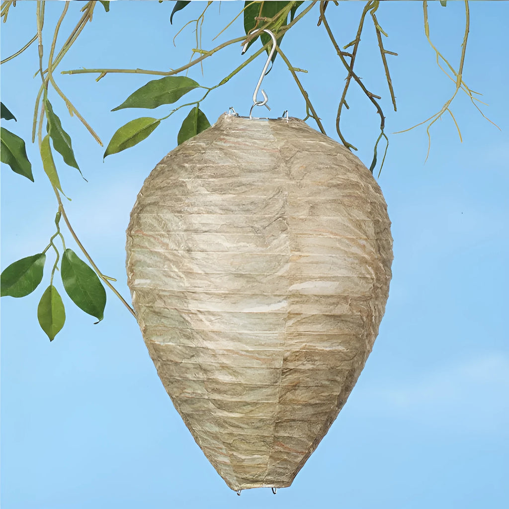Paper beehive-shaped lantern with wire frame, 22cm wide by 28cm high, in a rustic photo colour.