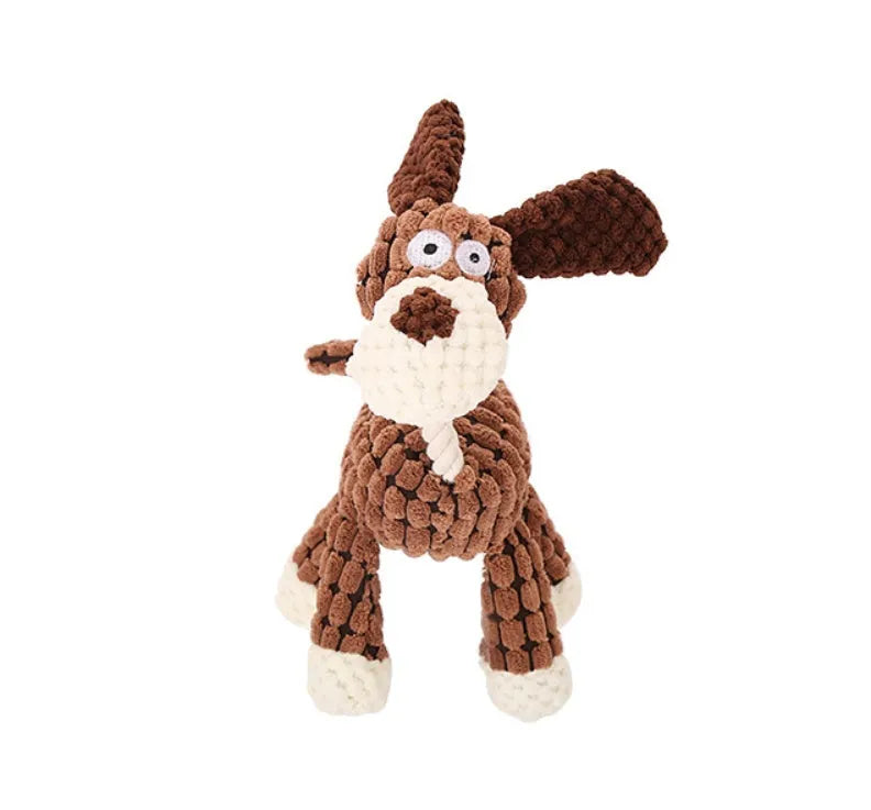 Brown plush donkey squeaky chew toy for dogs