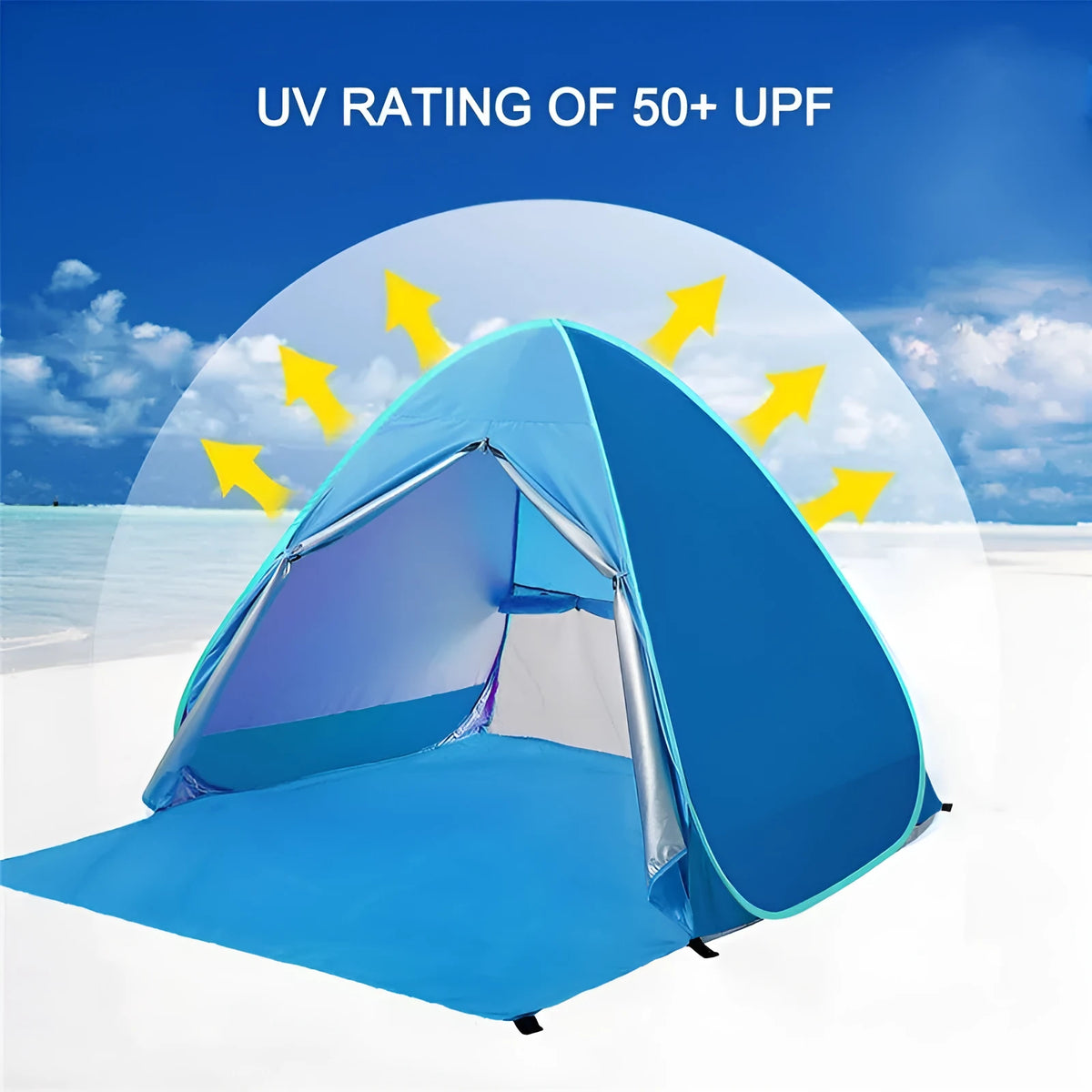 Blue automatic camping tent, double size 165 x 150 x 110 cm, with round handbag