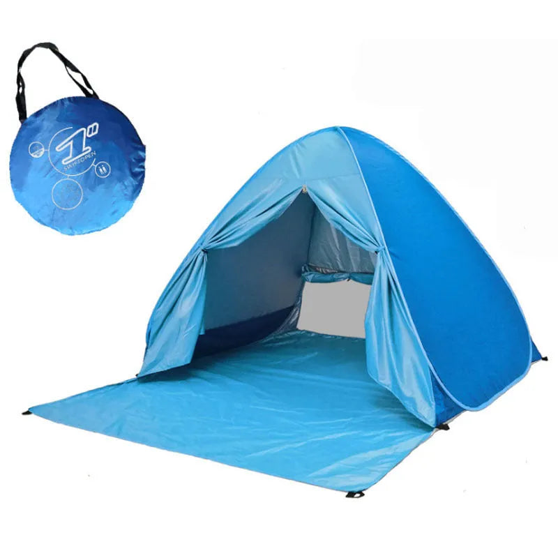 Blue automatic camping tent, double size 165 x 150 x 110 cm, with round handbag