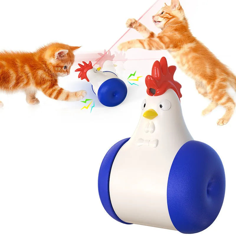 Electric cat toy in orange lake blue, yellow and blue with self-balancing motion and cat-calling sound