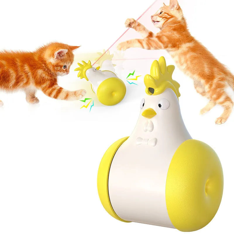 Electric cat toy in orange lake blue, yellow and blue with self-balancing motion and cat-calling sound