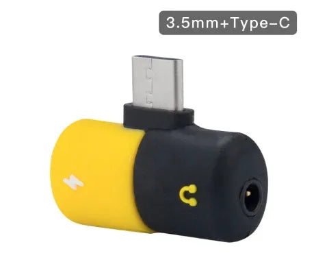 Blue Huawei phone case with integrated micro-USB and 3.5mm headphone jack adapter plug.
