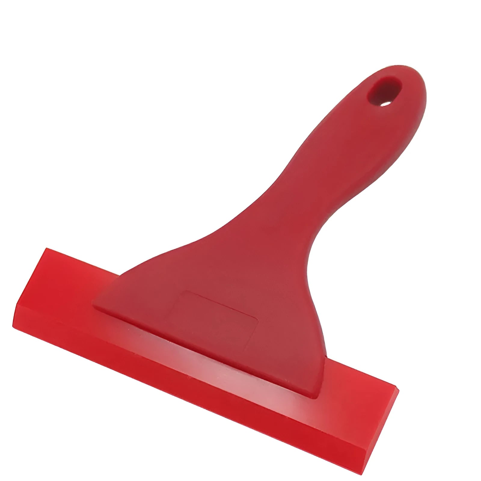 Red car film wiper tool with polyurethane head and PP handle on white background