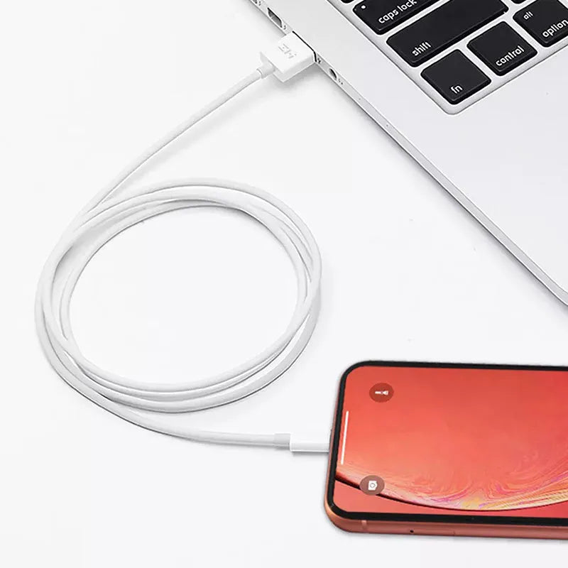 White MFI certified Lightning to USB charging cable, 1 metre long, for iPhone.