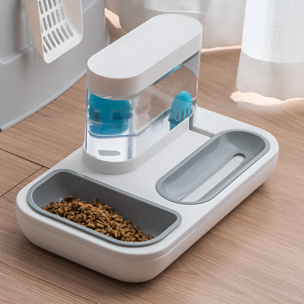 Shanshuifang automatic water feeding double bowl 1.5L in snow mountain white with two bowls