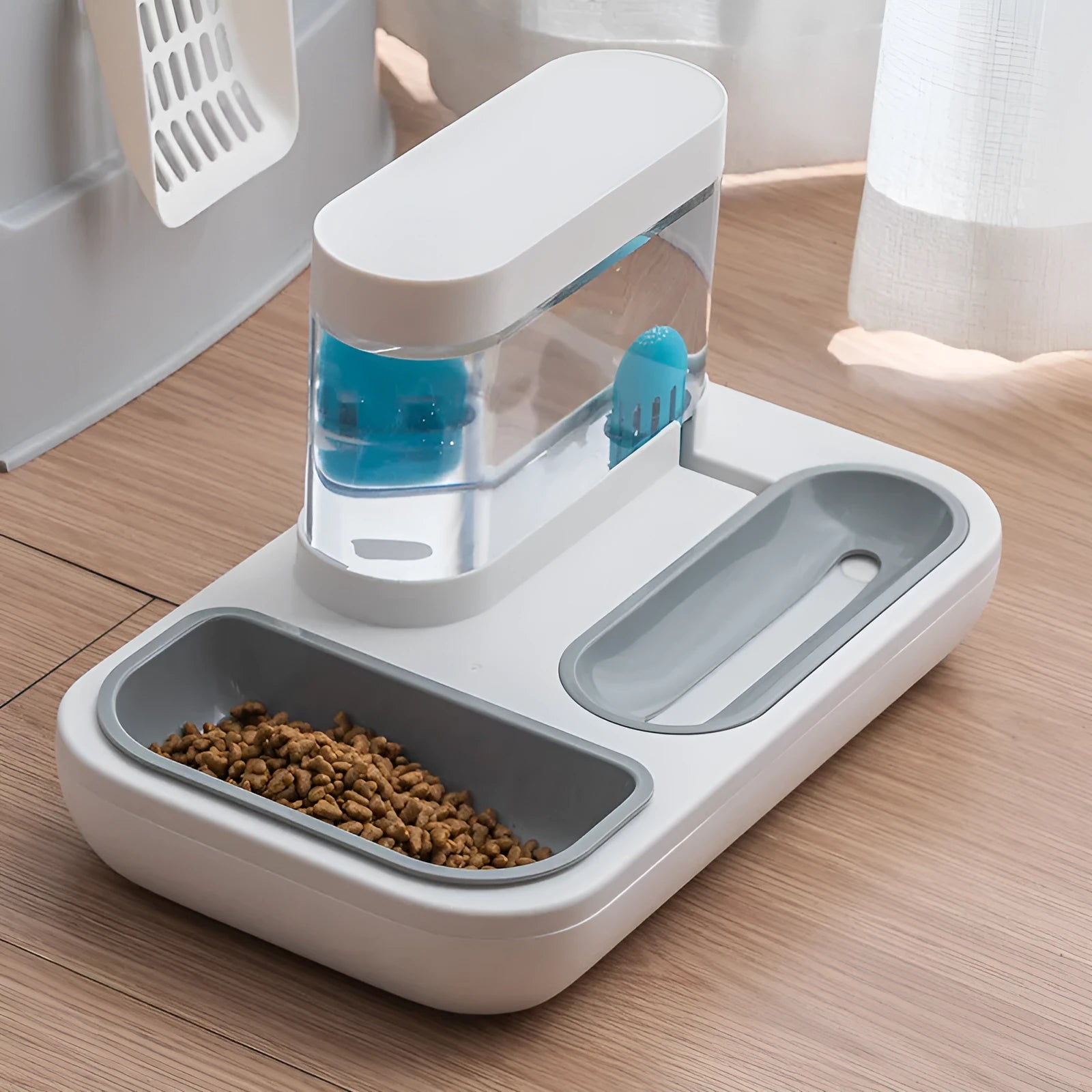 Shanshuifang automatic water feeding double bowl 1.5L in snow mountain white with two bowls