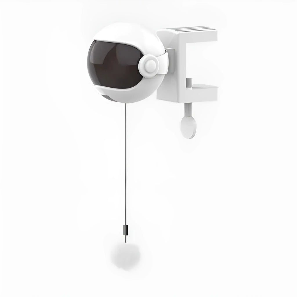 White automatic cat teaser toy with rabbit fur ball attachment, swing up and down motion, ABS electronic components