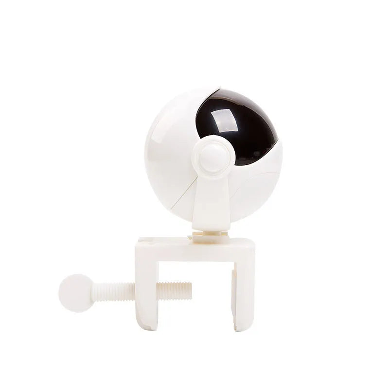 White automatic cat teaser toy with rabbit fur ball attachment, swing up and down motion, ABS electronic components