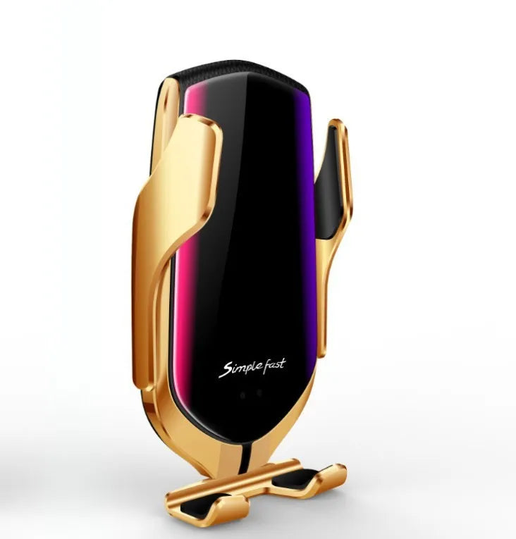 Magic Clip R1 automatic wireless charging car phone holder in silver mounted on a car air vent.