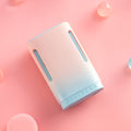 Jelly USB hanging neck and handheld mini fan in mint peach colour showing compact size.