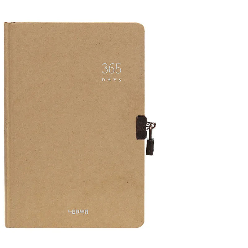 A5 hardcover diary notebook with integrated lock in beige camel or ya black colours