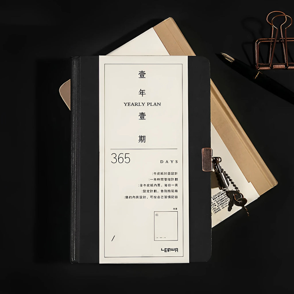 A5 hardcover diary notebook with integrated lock in beige camel or ya black colours