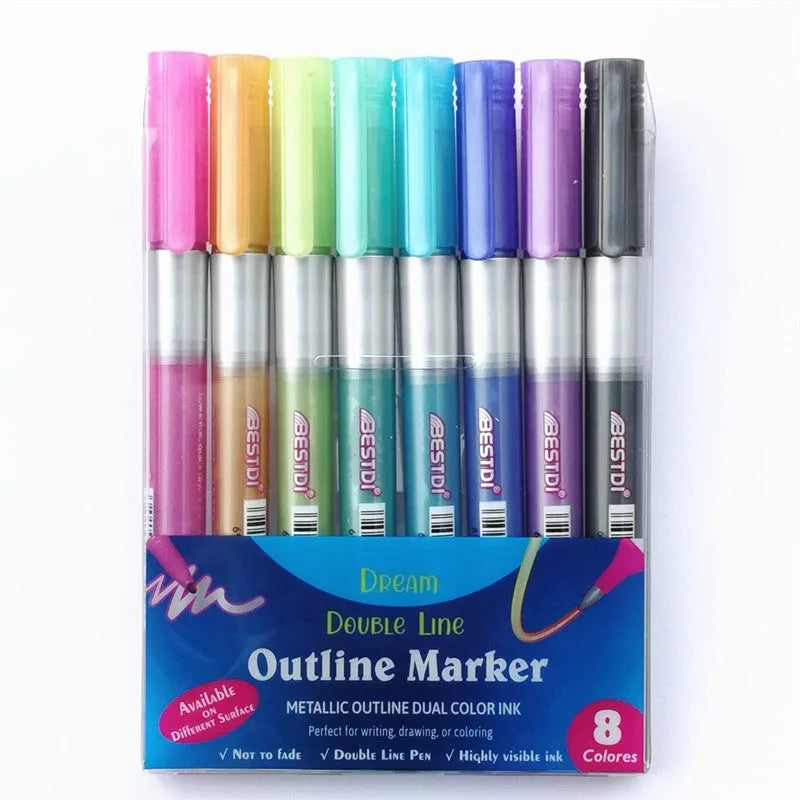 12 colour double line contour pen set for calligraphy drawing and art projects