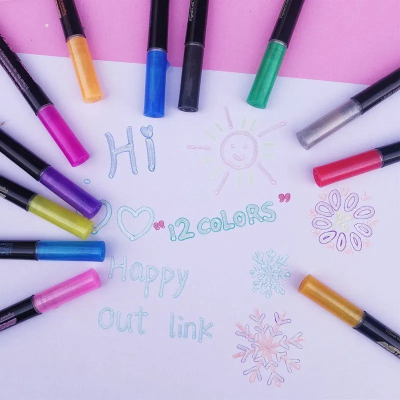 12 colour double line contour pen set for calligraphy drawing and art projects