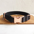 Personalized black polyester dog collar in sizes XS to XL with optional matching rope lead for everyday walks.