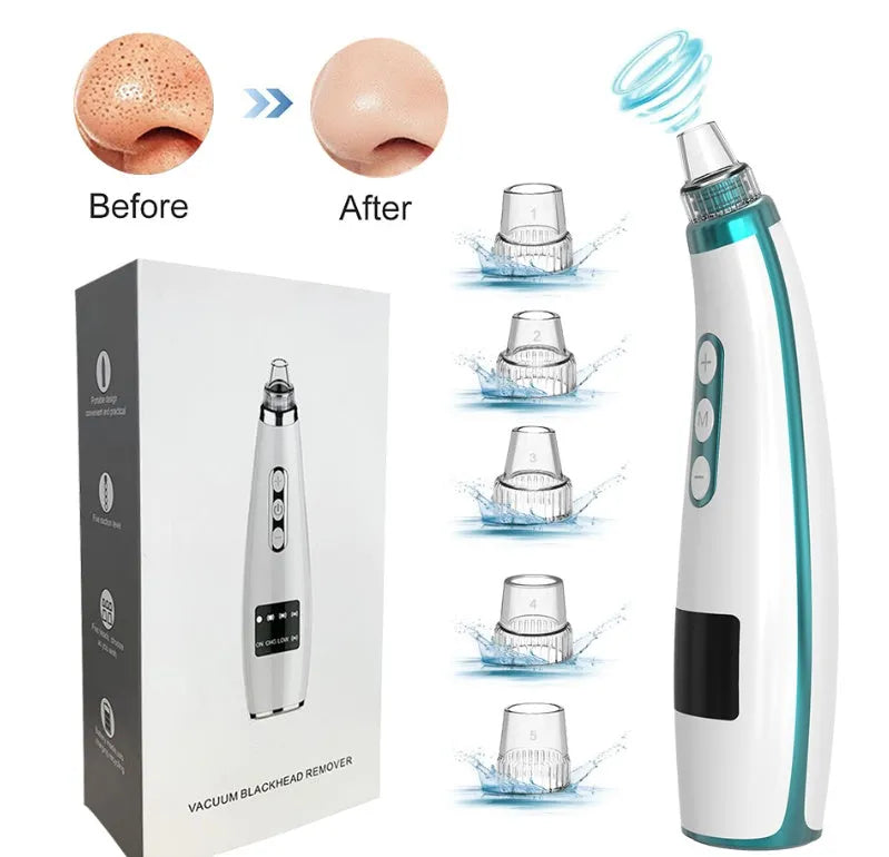 Electric blackhead suction instrument, black, with LCD display, 5 modes, compact 173x44x40mm