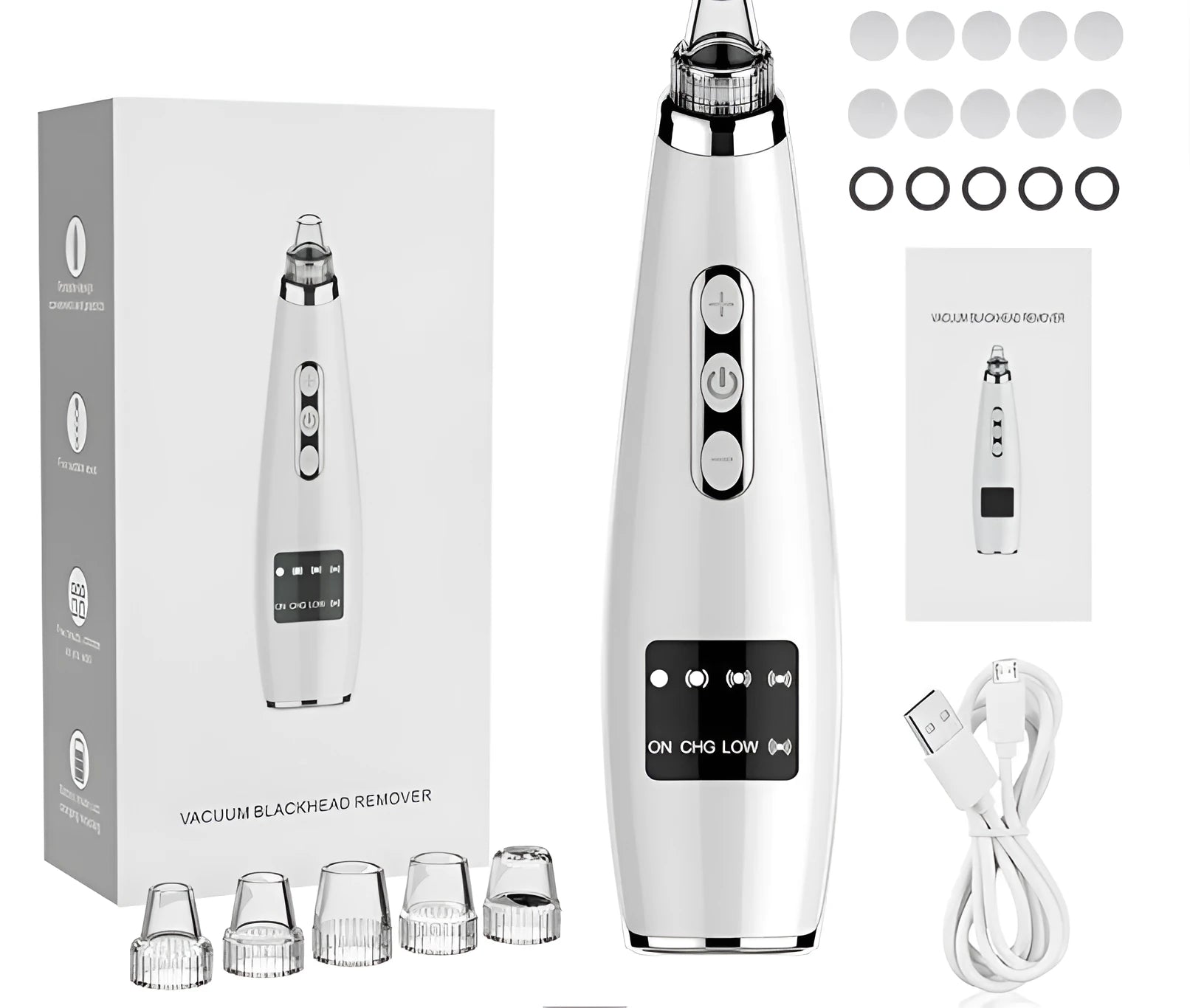 Electric blackhead suction instrument, black, with LCD display, 5 modes, compact 173x44x40mm