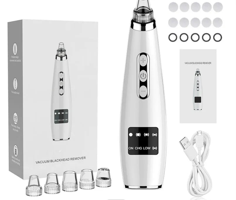 Electric blackhead suction instrument, black, with LCD display, 5 modes, compact 173x44x40mm