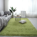Nordic-style rectangular plush carpet with anti-slip base in beige colour on a wooden floor