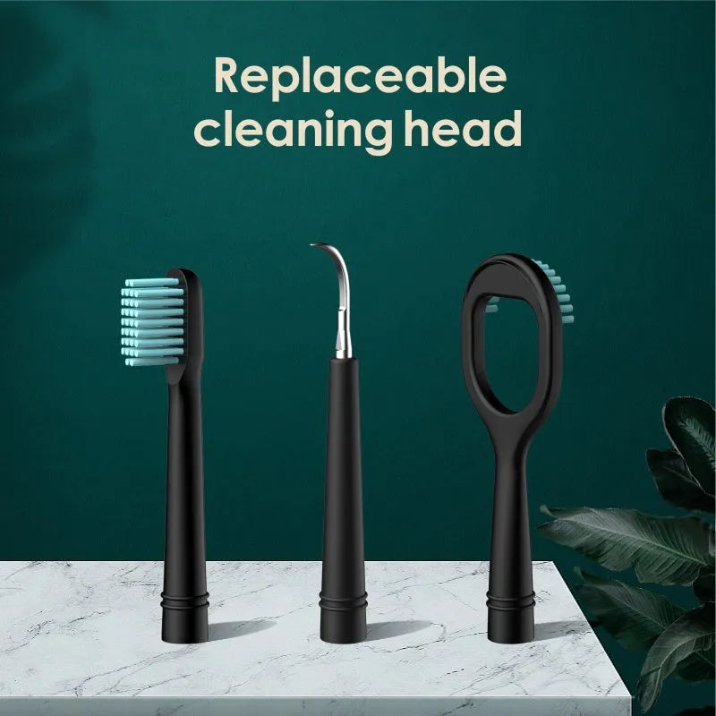 Black household dental scaler with three gear settings and USB charging cable