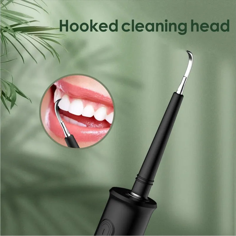 Black household dental scaler with three gear settings and USB charging cable