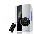 White compact household dehumidifier with a 2.2 litre water tank and electronic control panel.