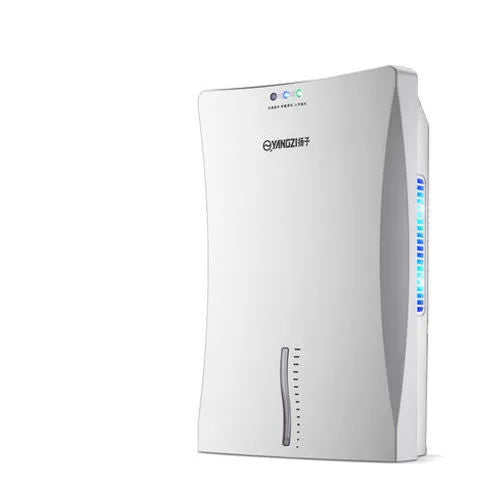 White compact household dehumidifier with a 2.2 litre water tank and electronic control panel.