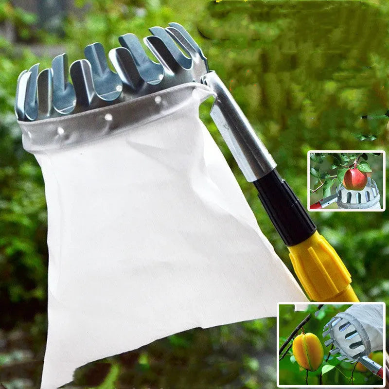 Fruit picker garden tool with steel frame and cloth bag for harvesting citrus pears peaches