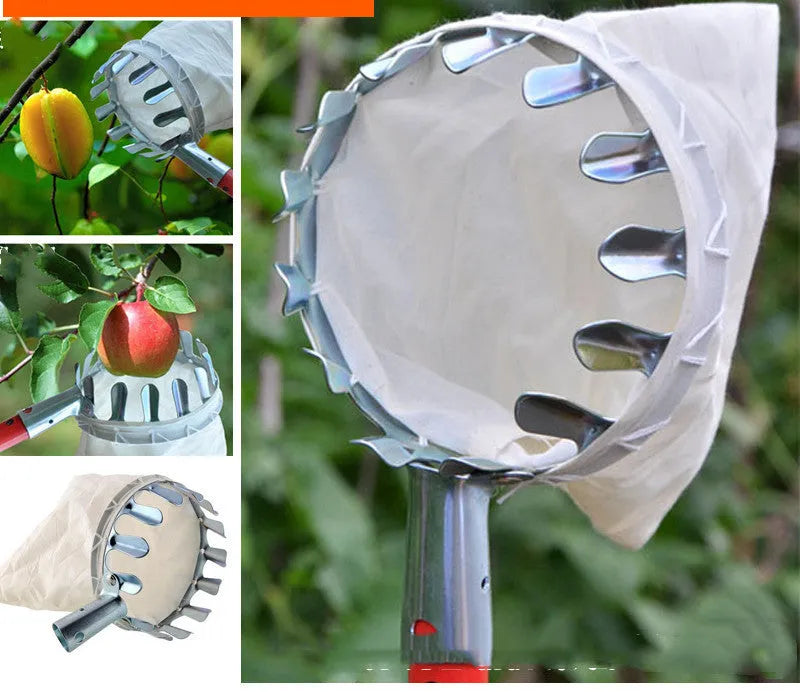 Fruit picker garden tool with steel frame and cloth bag for harvesting citrus pears peaches