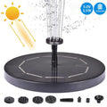 Black solar-powered water fountain pump with four spray nozzles for garden ponds
