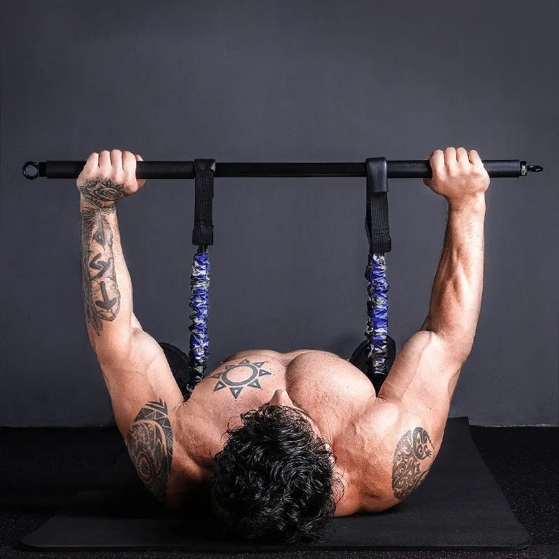 Camouflage bench press rally elastic belt with three-level resistance adjustment for squat and push-up training
