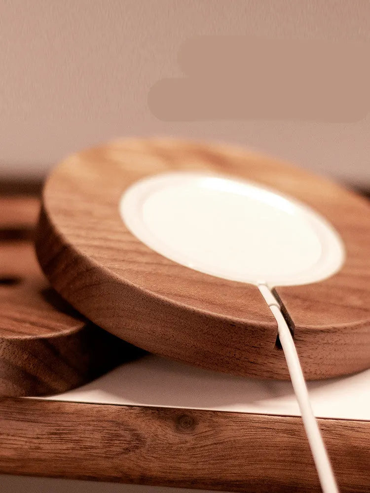 Walnut solid wood magnetic wireless charging bracket for MagSafe devices on desktop
