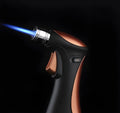 Windproof torch lighter in black or brown with jet flame for camping, candles and BBQ, item MF265 from Wenzhou.