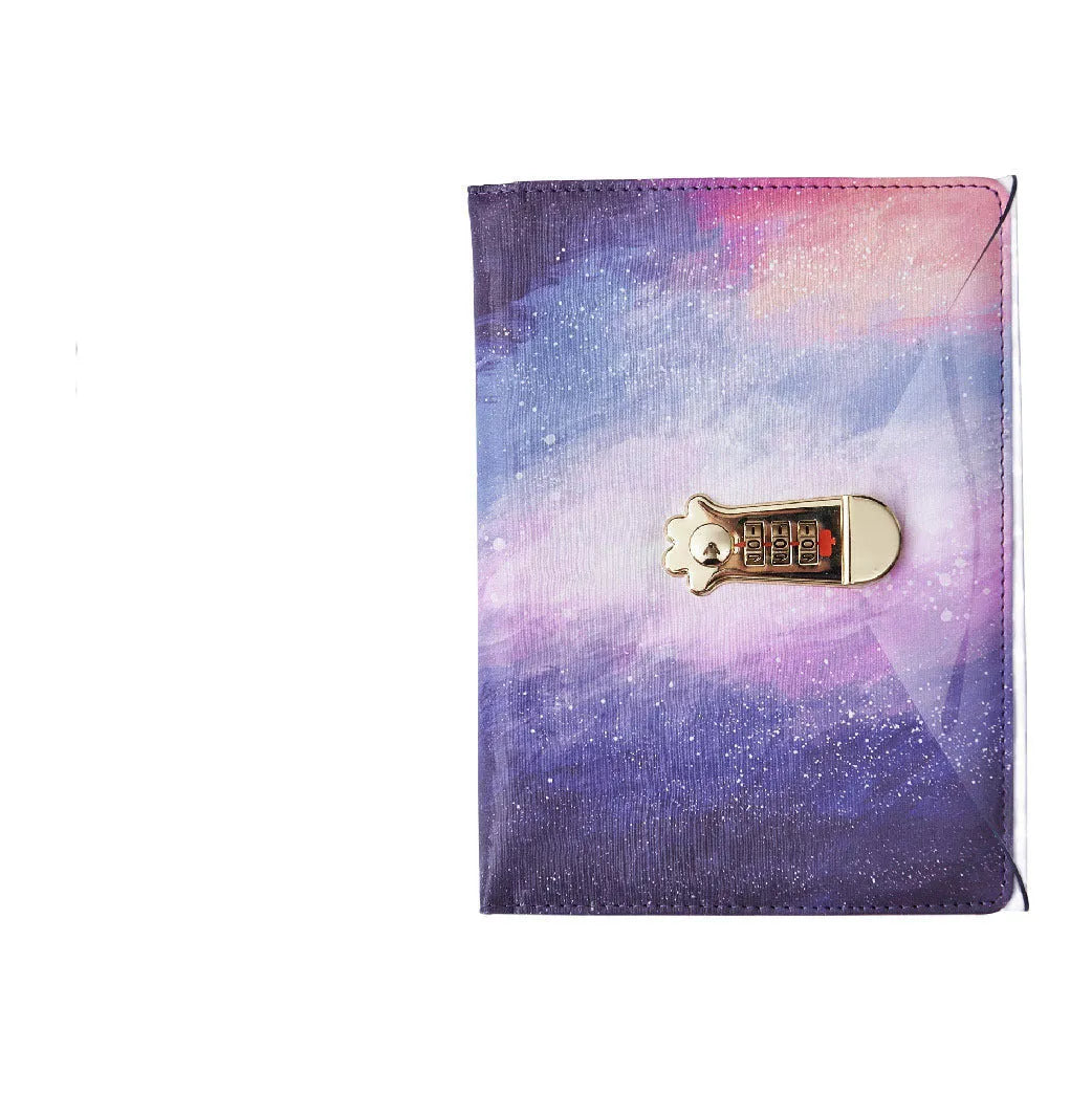 A5 password diary notebook with key lock in imitation leather, showing starry sky cover colour.