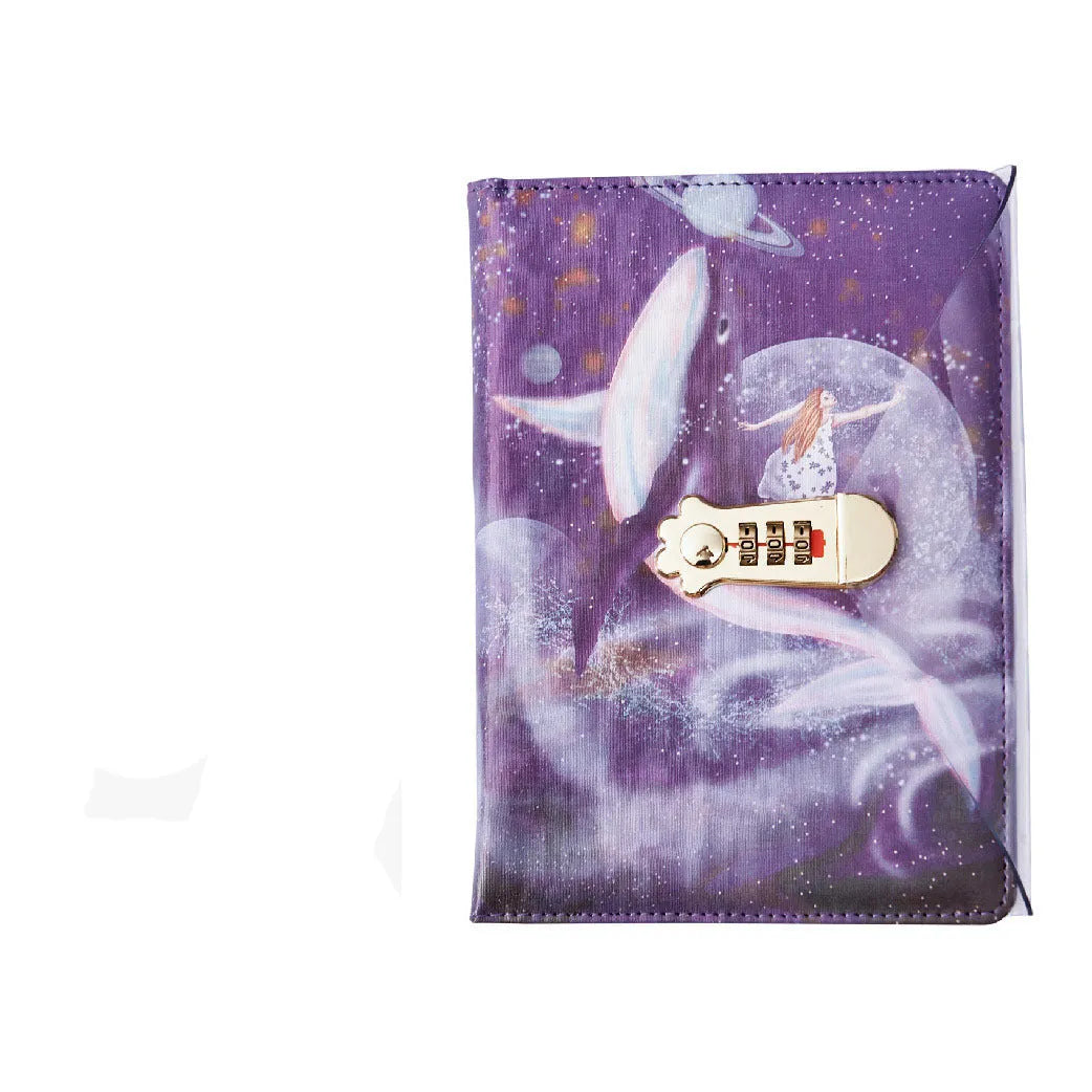 A5 password diary notebook with key lock in imitation leather, showing starry sky cover colour.
