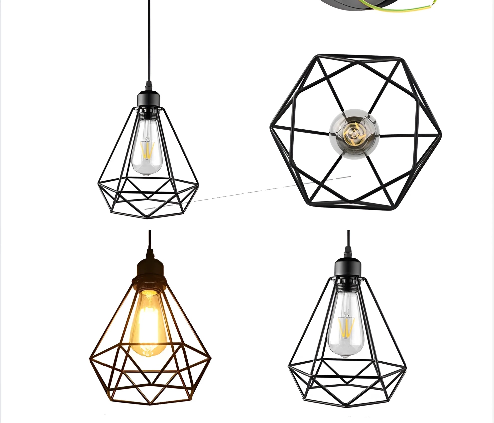 Black Nordic retro iron chandelier, 21x26x26cm, LED light source, 220V