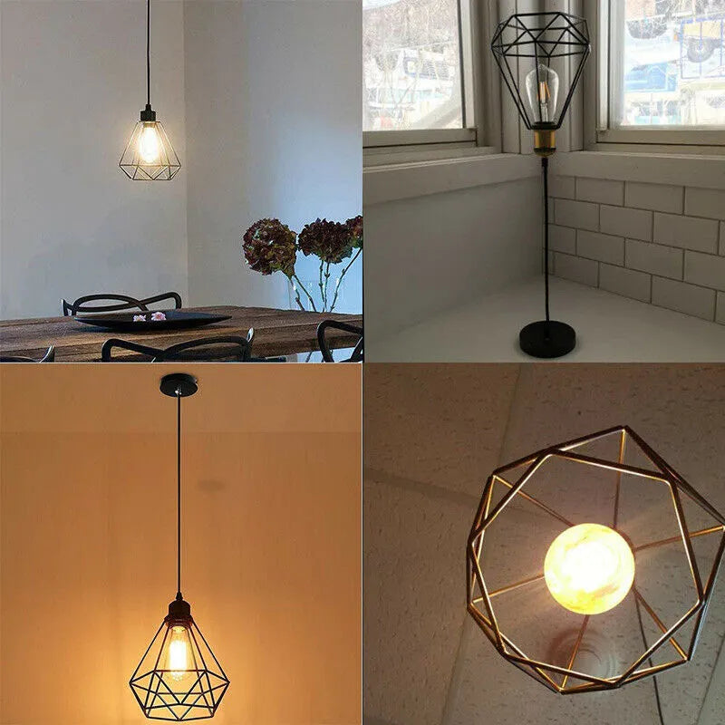 Black Nordic retro iron chandelier, 21x26x26cm, LED light source, 220V