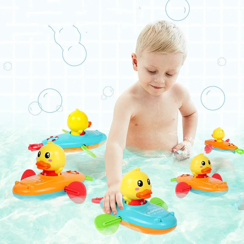 Yellow plastic bath toys with wind-up swimming function for parent-child interactive play
