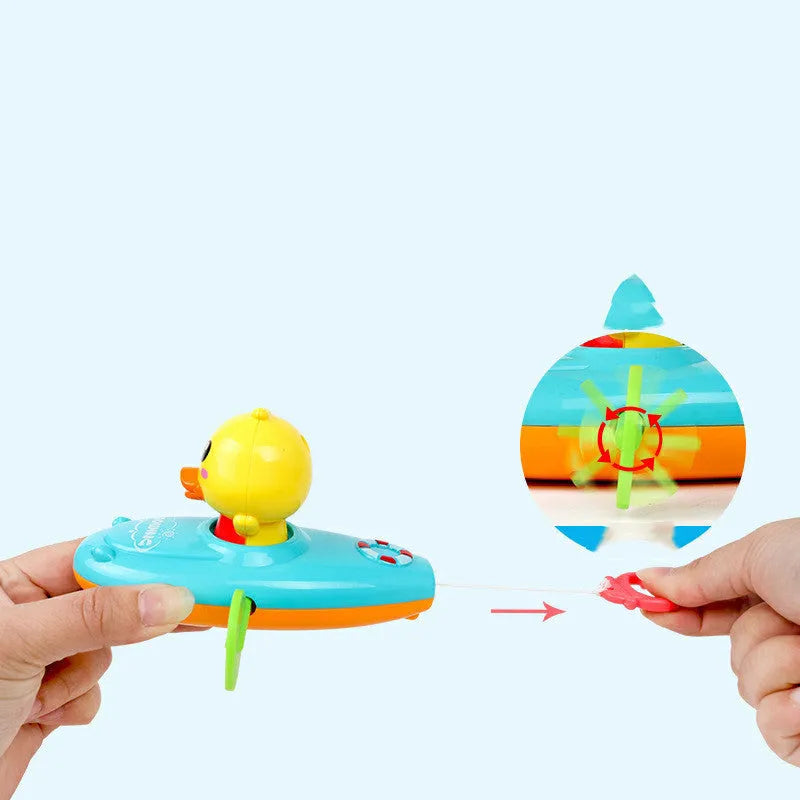 Yellow plastic bath toys with wind-up swimming function for parent-child interactive play