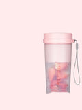 Portable pink USB rechargeable juicer cup with 400ml capacity and pulp collection box